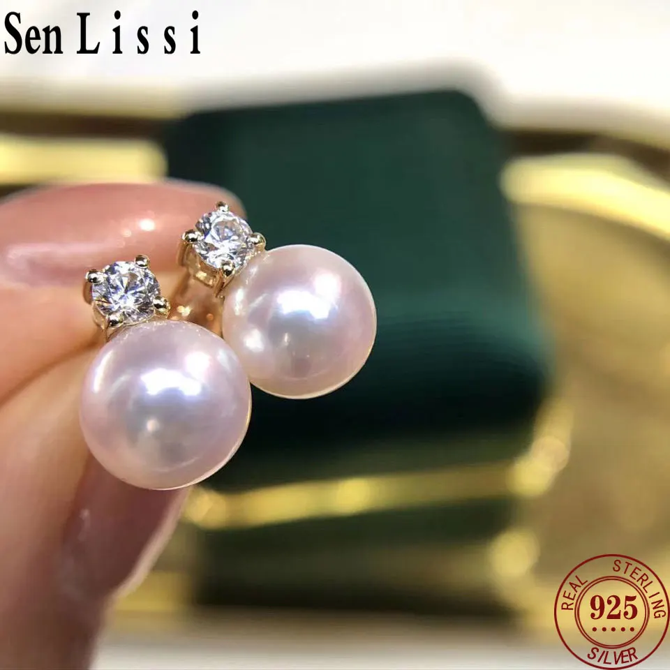

Senlissi-новые модные серьги-гвоздики 6A Lofty с пресноводным жемчугом 8-12 мм, серьги из 18-каратного серебра для женщин, ювелирные изделия из стерлингового серебра S925, подарки для подруги