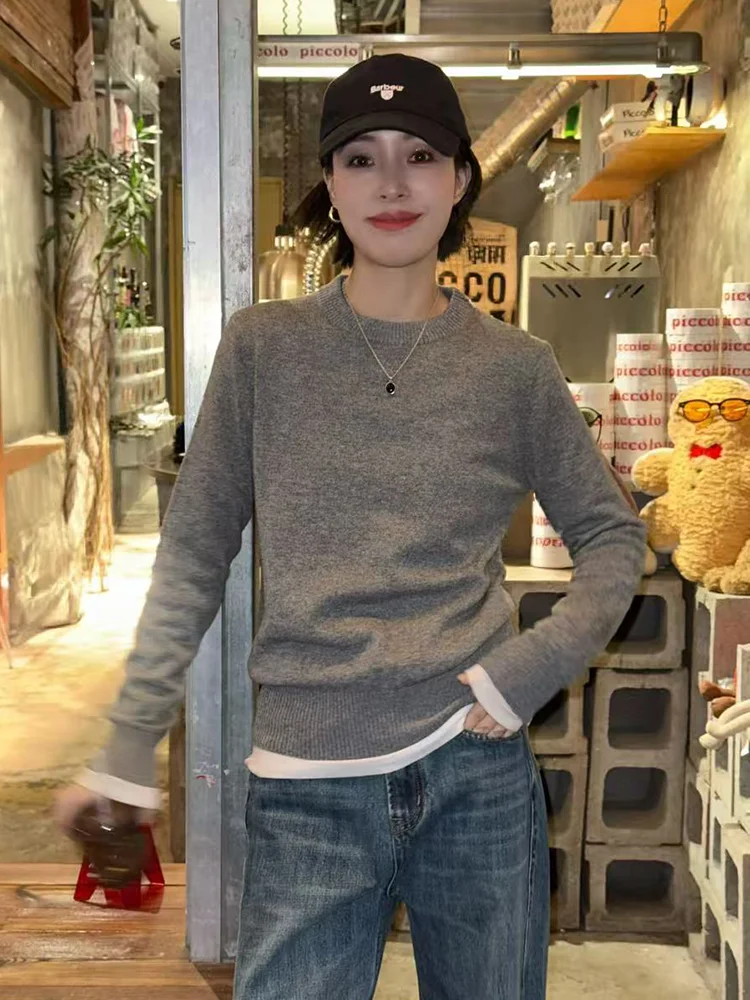 

ey round Ne Wool Sweater Women's Casual Slim Fit Camere irt Warm Base Layer Top Bebe Home 2025 New Autumn Winter
