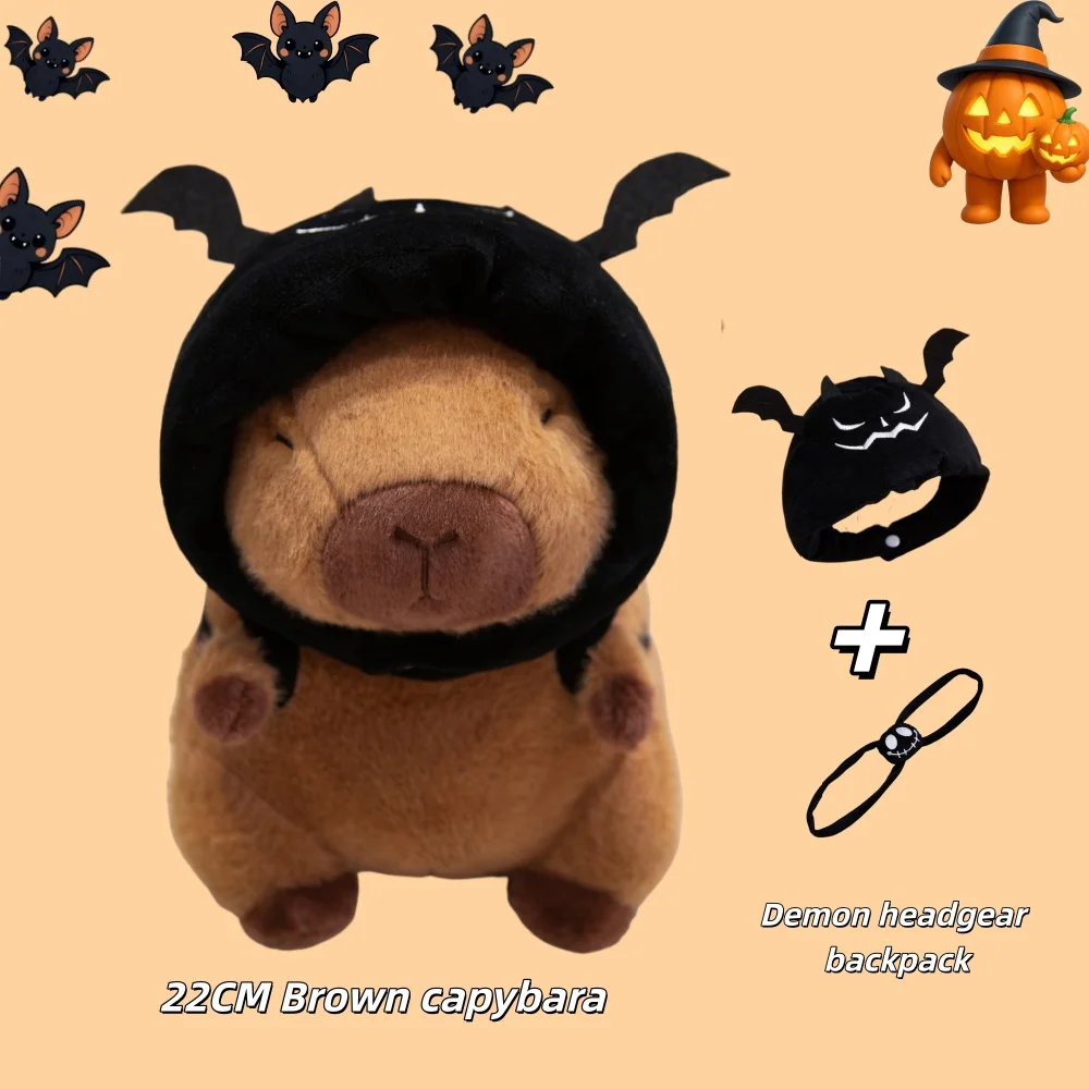 

22CM Anime Cute Plush Simulation Capibara With Devil Pumpkin Headgear Soft Fluffty Toys Christmas Halloween Thanksgiving Gifts
