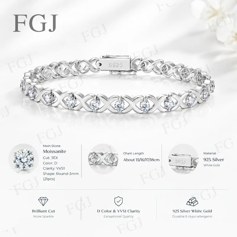 Damen Moissanit-Armband 925 Sterling Silber Infinity-Link-Design Armband Feiner Schmuck Geschenk für Sie Hochzeit Geburtstag Party – Detail 6