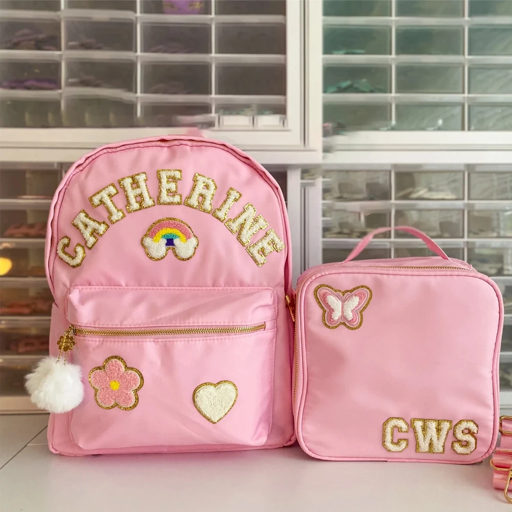 

7 Color Nylon Waterproof Personalized Letter Patches Custom Women Girls Travel School Bags Kids Backpack Bag