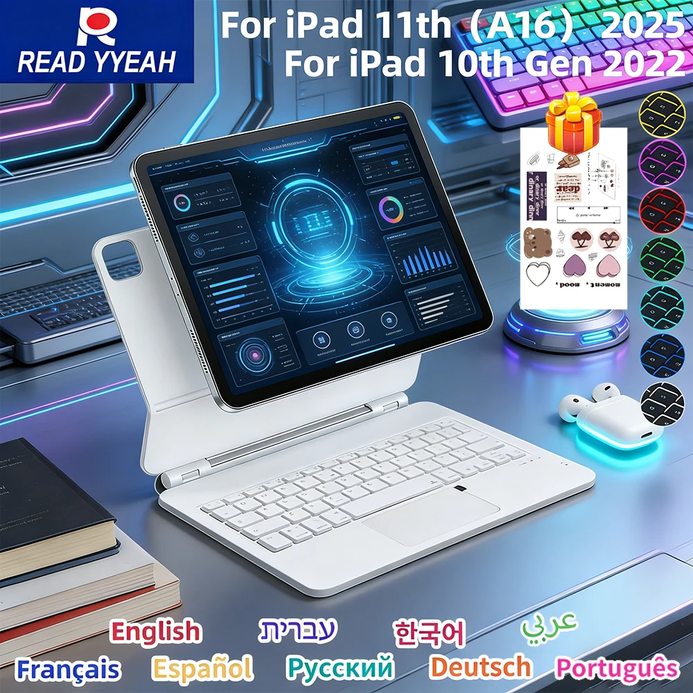 Multi‑Touch Magic Keyboard Case for iPad 11 A16 2025 Pro 13/11 2025 M5 2024 Air 6/5/4 10.9in 12.9in, Magnetic Bluetooth Trackpad