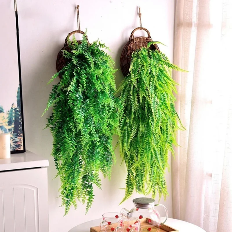 1pcs Artificial Plants Persian Fern Leaves Vines Outdoor Garden Wall Decoration Accessories Artificial Rattan Wedding Home Decor