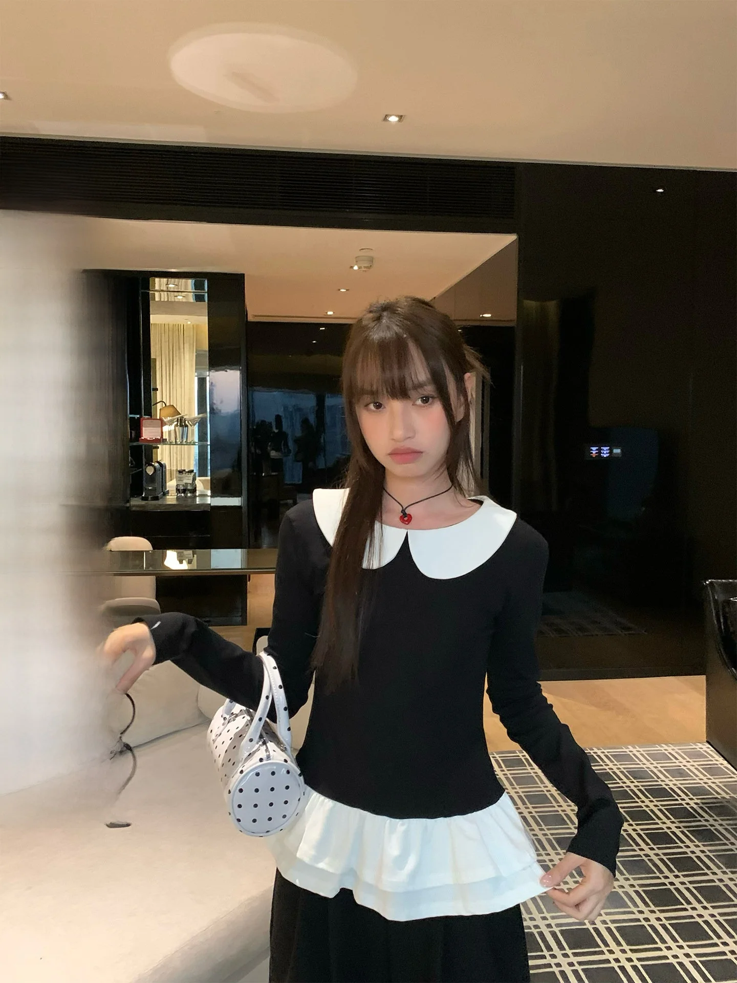 

iny Doll Collar Long Sve T-irt Women's Inner Wear Base irt V-Ne Casual Sle Slim Fit Cotton Polyester Blend