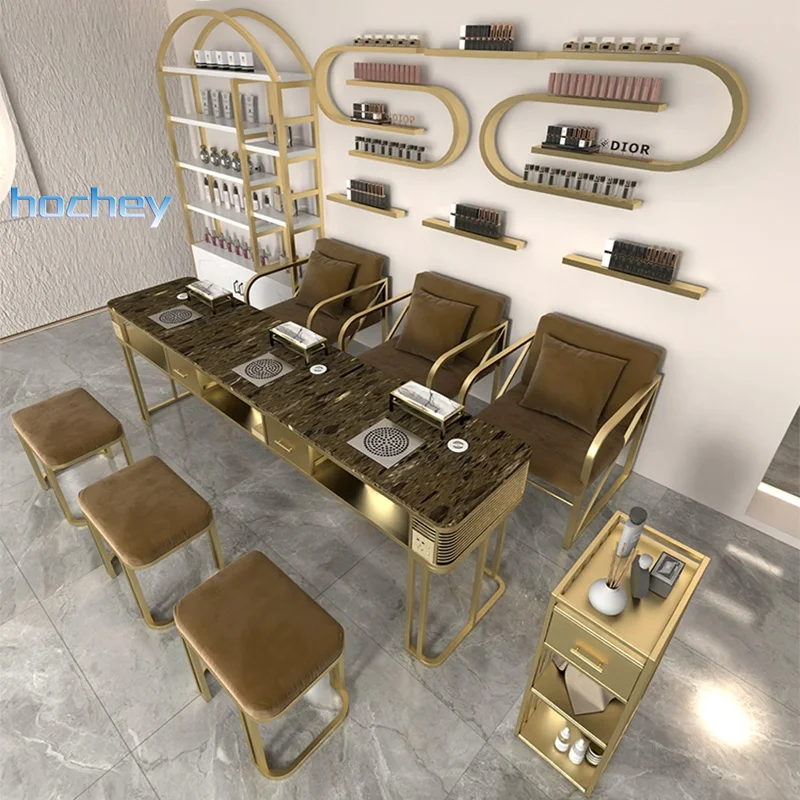 Custom.Hochey لطيفة الأظافر بار محطة صالون الأثاث الخشب مسمار الجداول مسمار مكتب طاولة مانيكير مع كرسي الحديثة حسب الطلب #4