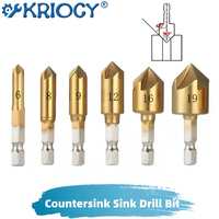 Countersink Drill Bit Countersink Drill Bit Set 6 Pcs 1/4'' Hex Shank HSS 5 Flute Countersink 90 Degree Center Punch Tool