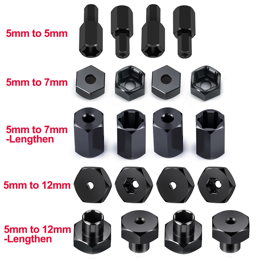 YEAHRUN 4Pcs Aluminum 5mm to 7mm / 5mm to 12mm Wheel Hex Hub Adapters Conversion for WPL D12 2WD 1/10 RC Truck Upgrade Parts