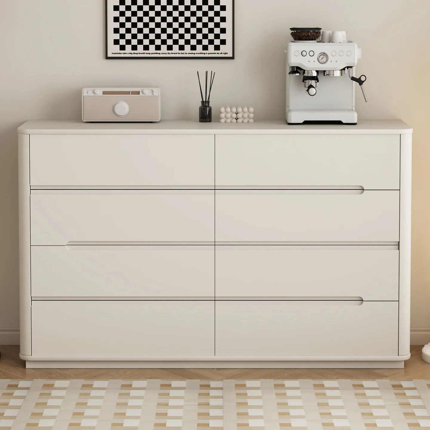 LMM French minimalist cream wind bed tail modern simple living room five or six bucket side cabinet