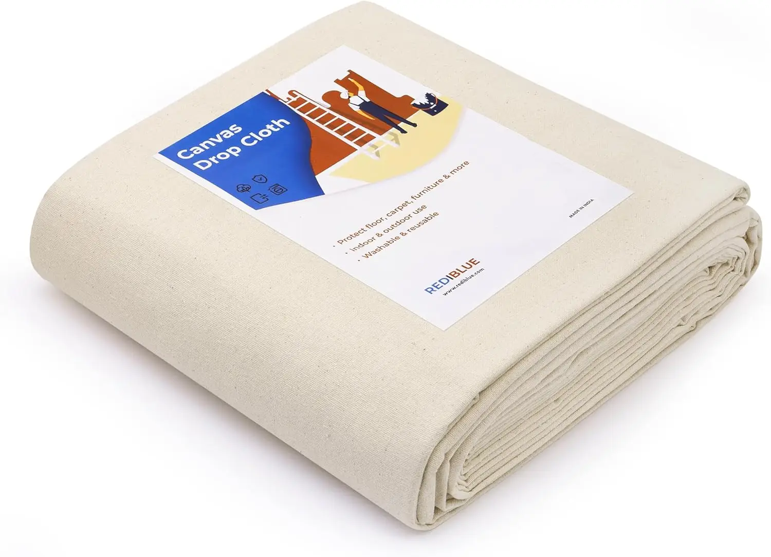 

Canvas Drop Cloth for Painting - Washable, Durable, Highly Absorbent Seamless Cotton Fabric for Floor, Carpet, Furniture