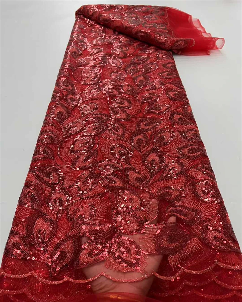 Tessuto di pizzo con perline africane di lusso Paillettes nigeriane di alta qualità Taglia per adulti per cucito di abiti da festa