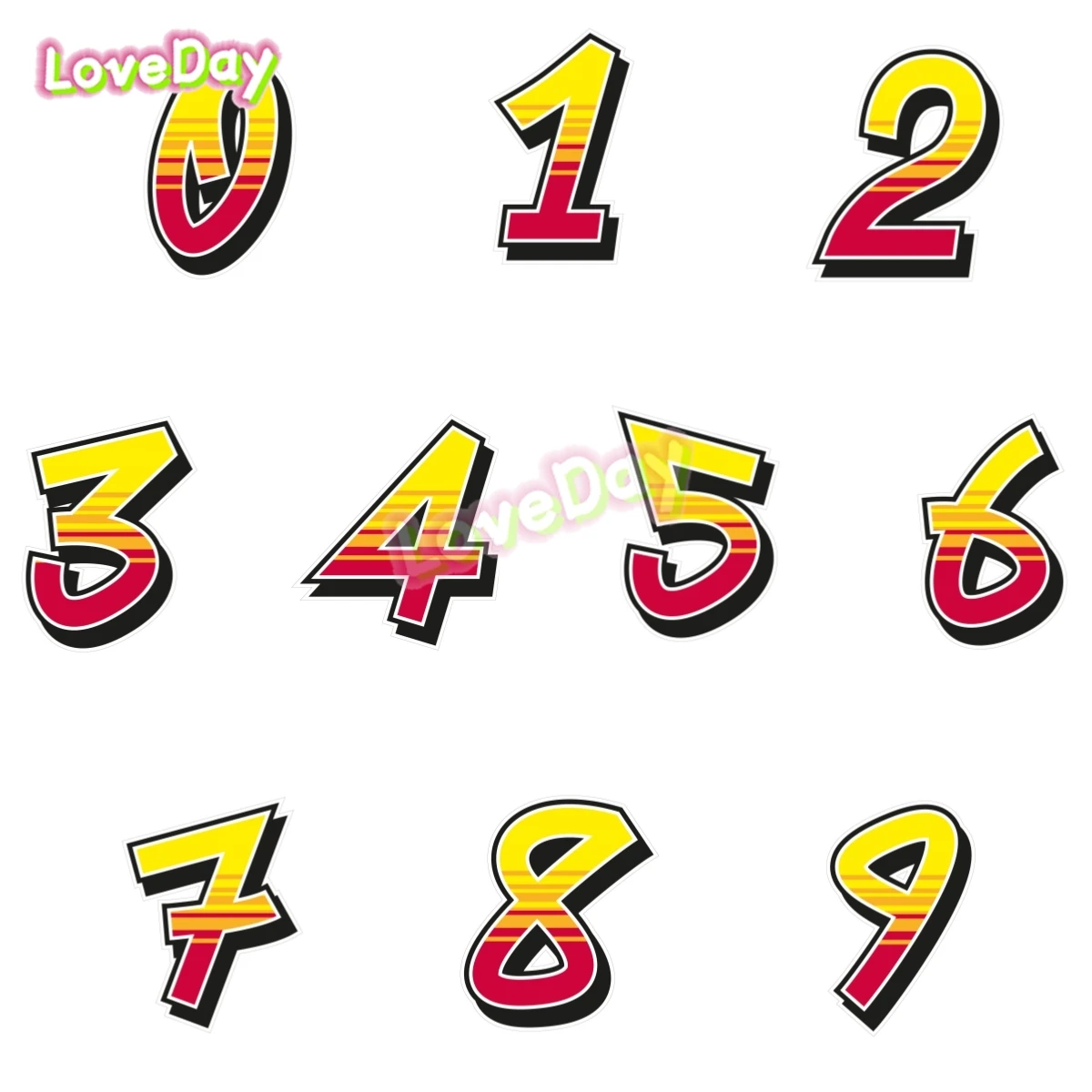 

Vinyl Funny Gradient Digital Racing Car Sticker 0123456789 Number Sticker Motorcycle Auto External Accessories Decoration Decal