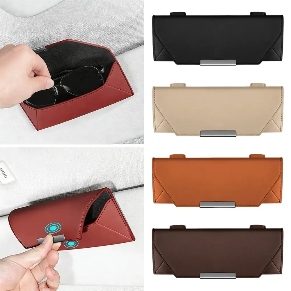 Portable Car Glasses Box PU Leather Compact Driving Glasses Holder Car Lenses Holder Easy Installation Sun Visor Holder Car