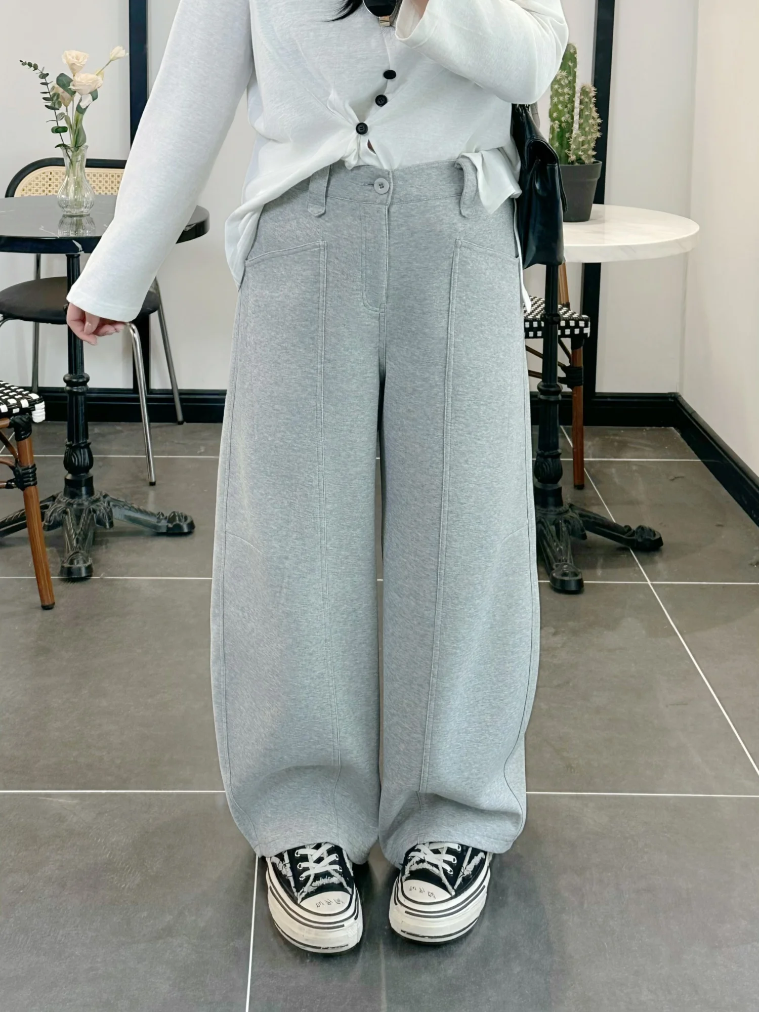 

Женские брюки прямого кроя больших размеров, весенний стиль для офиса, стройнящие, скрывающие недостатки фигуры, брюки-кюлоты с высокой талией из смесового хлопка