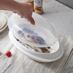 Microwave Fish Steamer Multifunction Fish Steaming Tray Oval Microwave Oven Steamer with Lid for Fish Bun Dumpling Bread