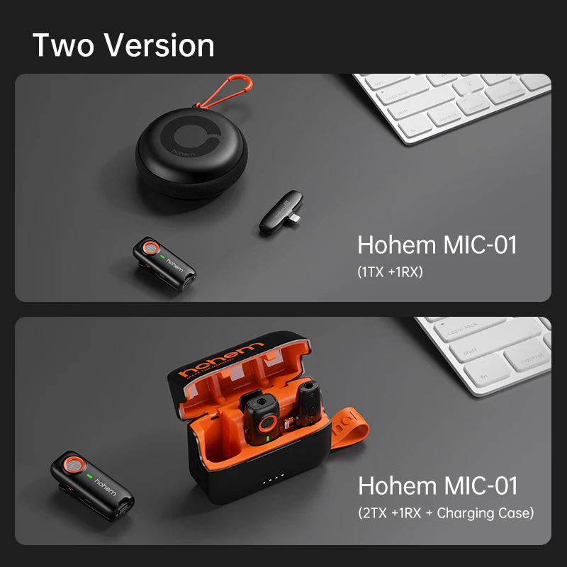 Hohem MIC-01 무선 라발리에 마이크, 라이브 스트리밍 녹음, 모바일 소음 감소 마이크, 아이폰 안드로이드용