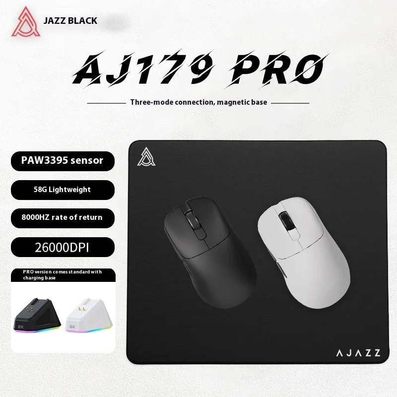 Ajazz Aj179apex Game Mouse E-Sports Tri-Mode Bluetooth Wireless Paw3950 8k Lightweight Mouse Gamer Wireless Computer Game Mouse