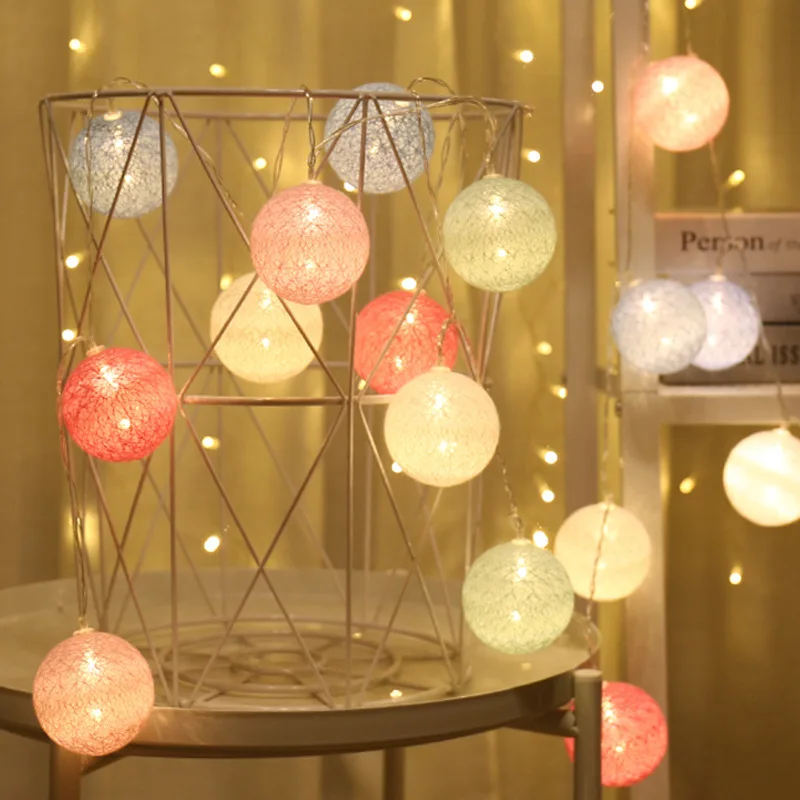 Battery 10/20LEDs Cotton Ball String Fairy Night Lights LED Bulb Bedroom Holiday Party Decoration