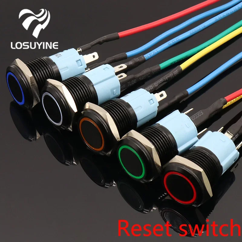 5V, 12V, 220V, LED instant reset switch, 16mm metal waterproof button switch