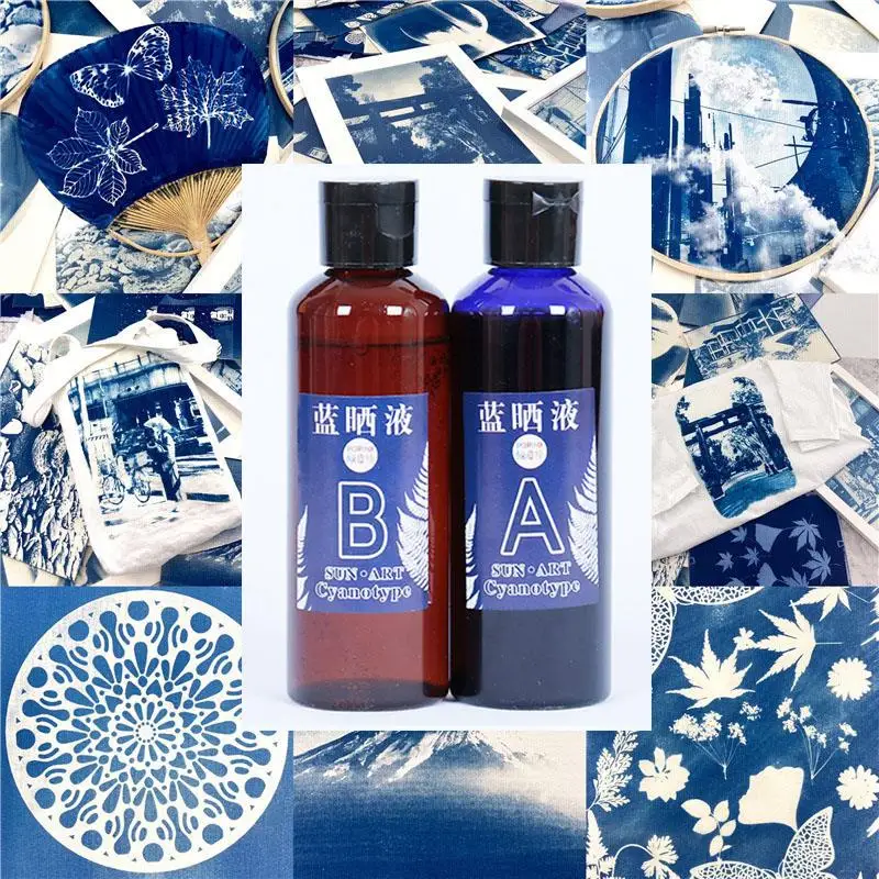 1:1 AB Cyanotype Set Potassium Ferricyanide Cyanotype Printing DIY For Fabric Textile Reproducing Photographs Documents Graffiti