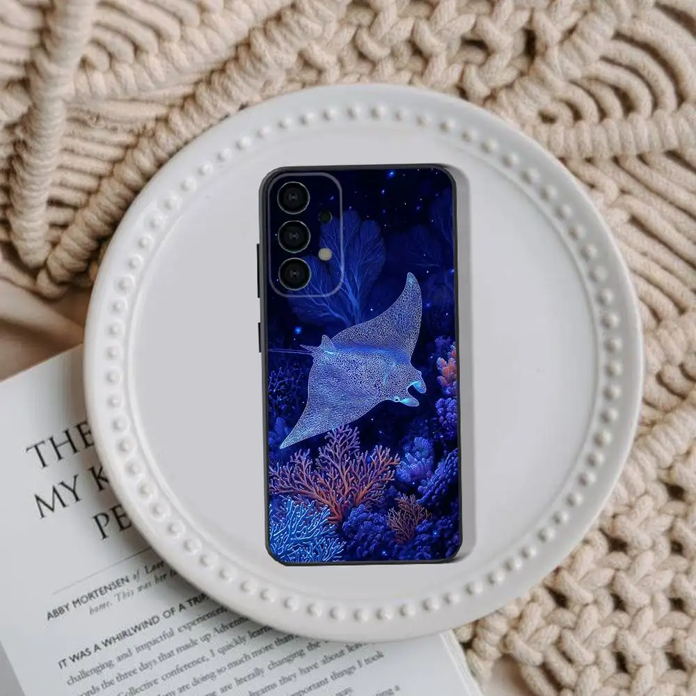 Manta Ray Ocean Animal Phone Case For Samsung Galaxy A73,31,32,72,41,53,52,71,22,5G,Note,J7,8,9 Soft Black Cover