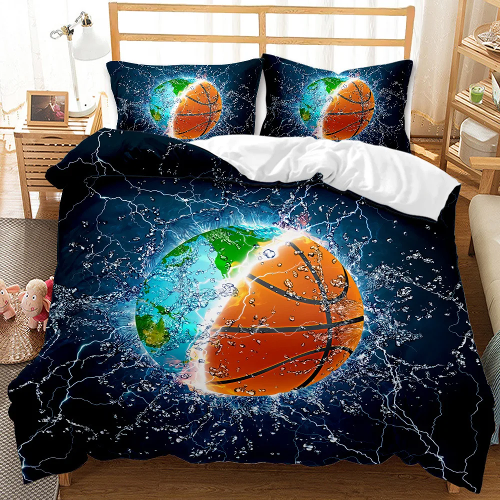 Imagem -06 - Basquete Duvet Cover Conjunto Rei Rainha Bola Esporte Tema Bedding Conjunto Pcs Meninos Adolescentes Basquete Fan Room Capa de Poliéster Quilt