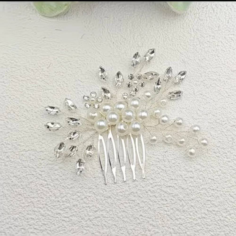 1 Piece of Silver Wire-Wrapped Horsehair-Shaped Side Hair Comb, Handmade, Suitable for Wedding Brides and Evening Banquets image 4