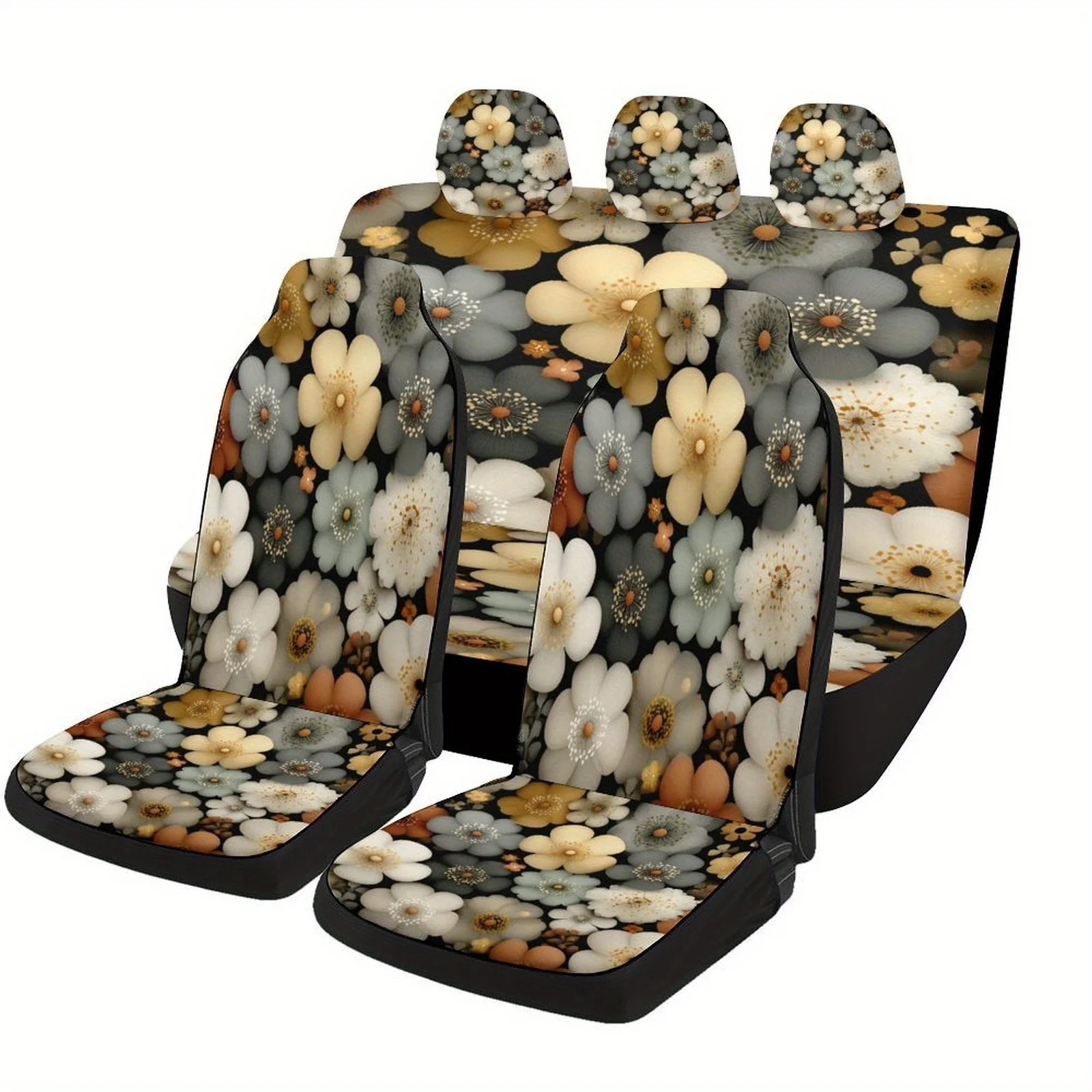 Floral Colorful Pattern Designed Universal Car Seat Cover Set For Most Cars, Trendy Advanced High-quality Car Seat Protector Cov
