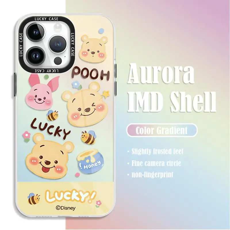 Iridescent Laser Clear Cover for iPhone 15 14 13 12 11 pro Max XS XR X 7 8 Disney Pooh Bear Mickey Friends Gradient Matte Case