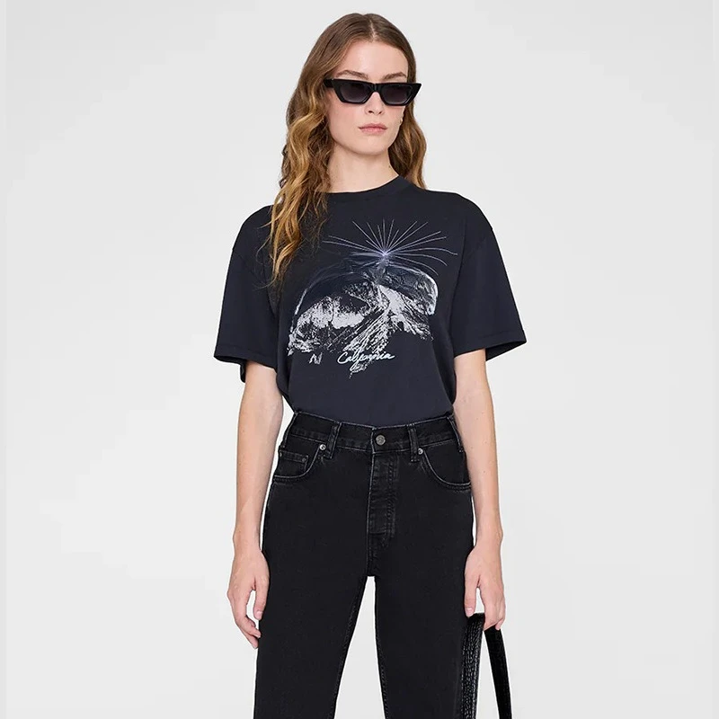 26 Early Spring New Landscape Letter Print Crew Neck Cotton Short Sleeve T-Shirt