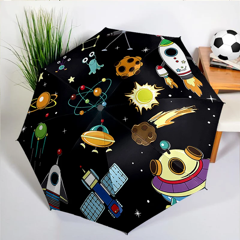 Cartoon Galaxy Planet Umbrella Automatic Open/close, Sturdy Iron Frame & 8-Rib Struct, Umbrella for Women & Men, Christmas Gift