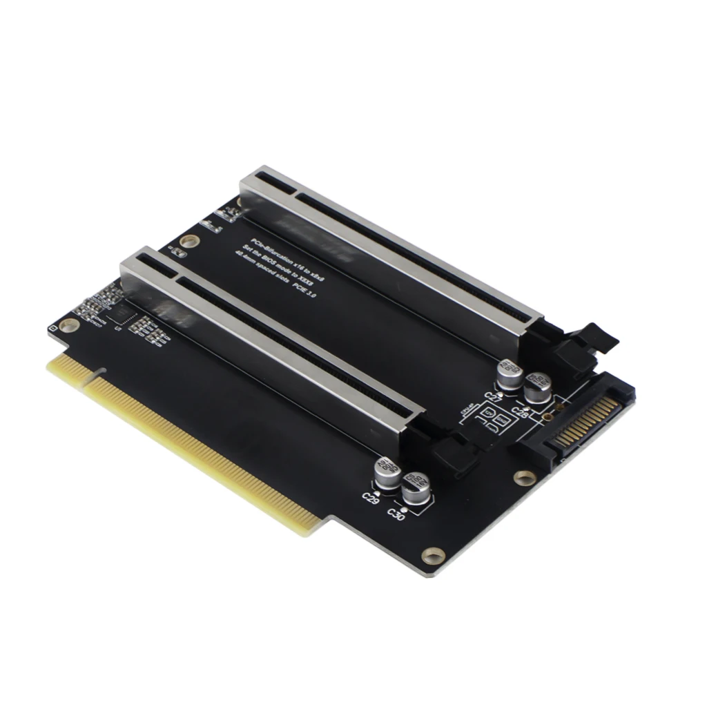 XT-XINTE PCIe 3.0 x16 to X8X8 Expansion Card PCIe-Bifurcation Gen3 x16 to x8x8 40.4mm Spaced Slots with SATA Power Interface