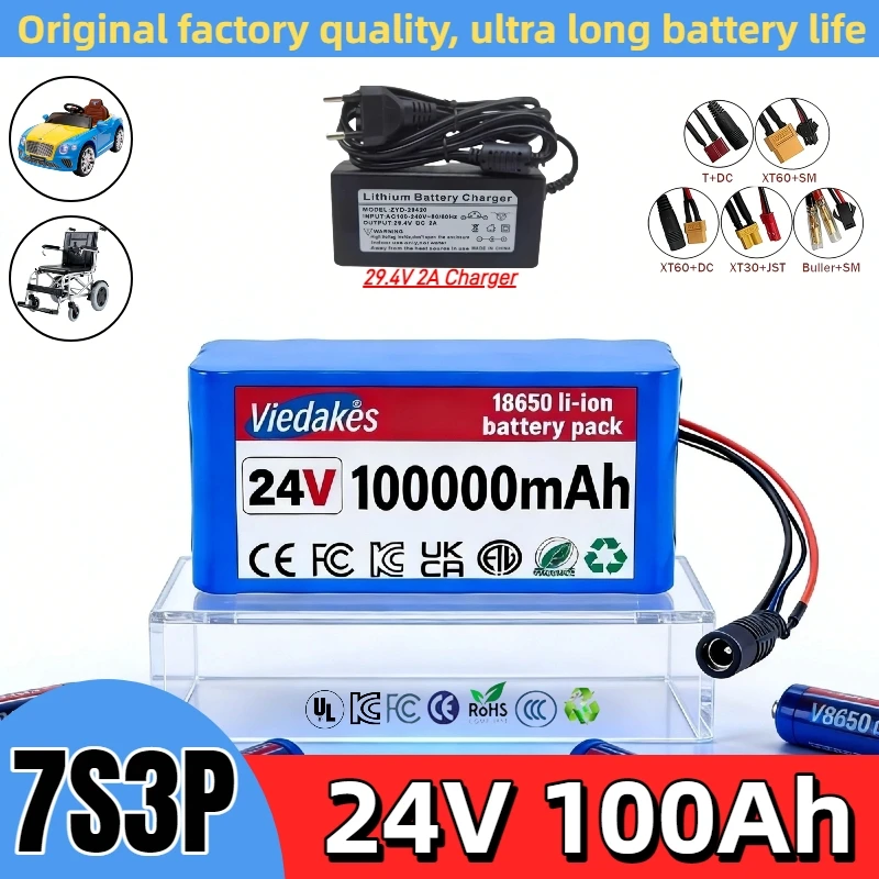 

️24V 100Ah 7s3p 18650 battery lithium battery 24v 100000mAh Electric Moped electric Lithium ion Battery pack + 2A Charger.