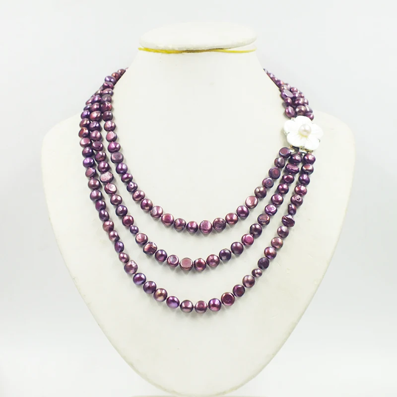 

3 rows 8-9MM Burgundy, natural, AAA Baroque pearl necklaces. Exquisite and beautiful. Women's party jewelry