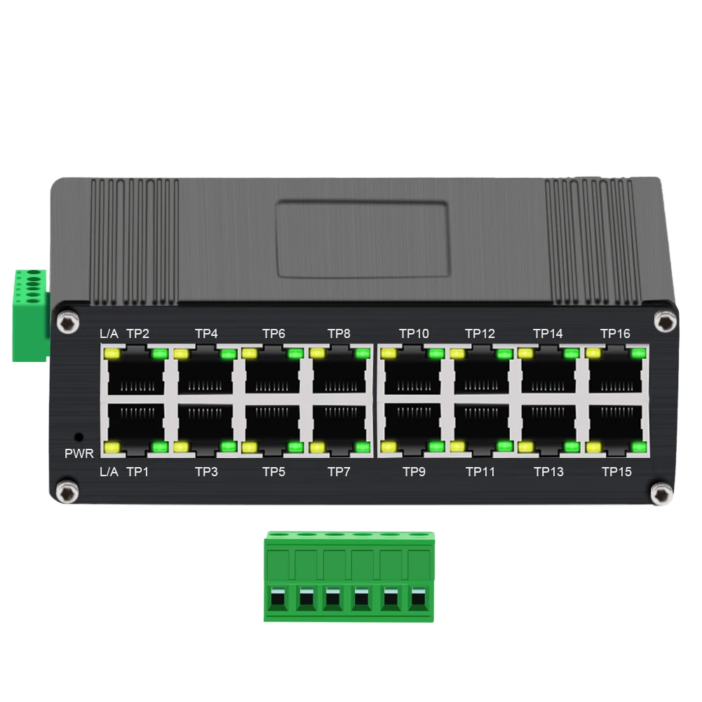 

Промышленный порт 16-RJ45 10/100/1000BASE-T Ethernet-коммутатор (PoE) Установлено кронштейн на DIN-рейку