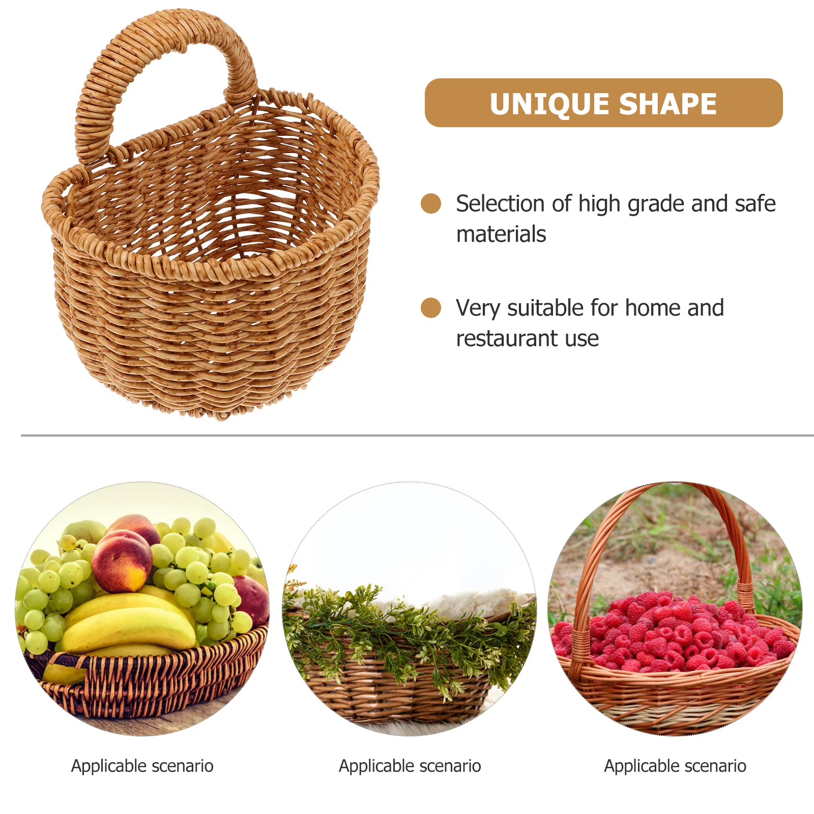 

Wall Storage Basket Woven Fruit Countertop Light Brown Reusable Bread
