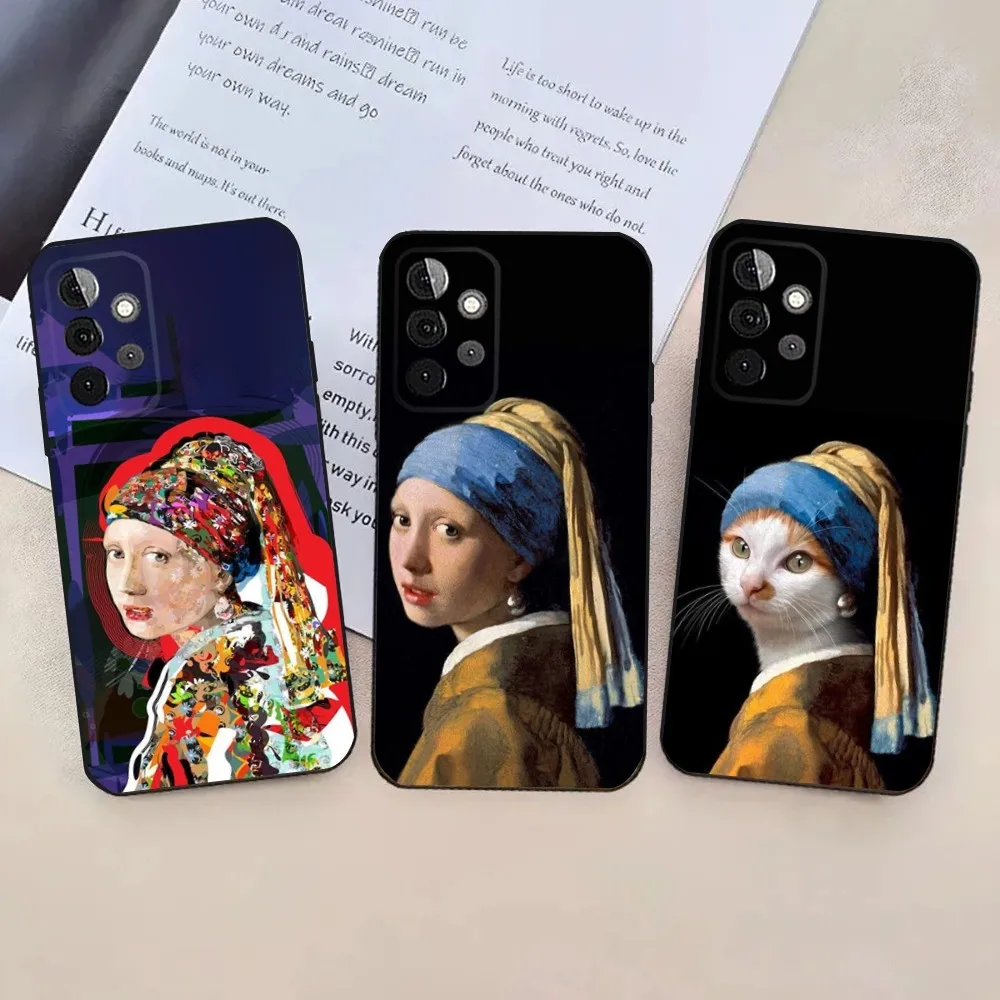 Girl With A Pearl Earring Vermeer Phone Case For Samsung Galaxy A13,21s,22,31,32,52,53,71,80,91 Soft Black Cover