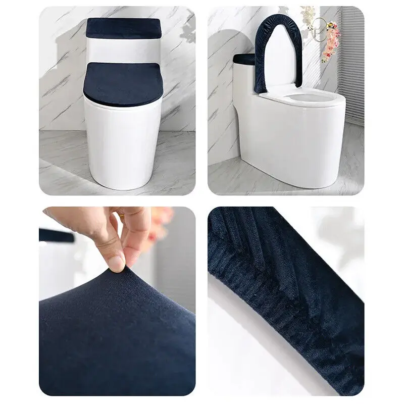 Universal Velvet Stretch Bathroom Toilet Lid Cover and Toilet Tank Lid Cover Set Soft Closestool Seat Case Bathroom Winter Pad
