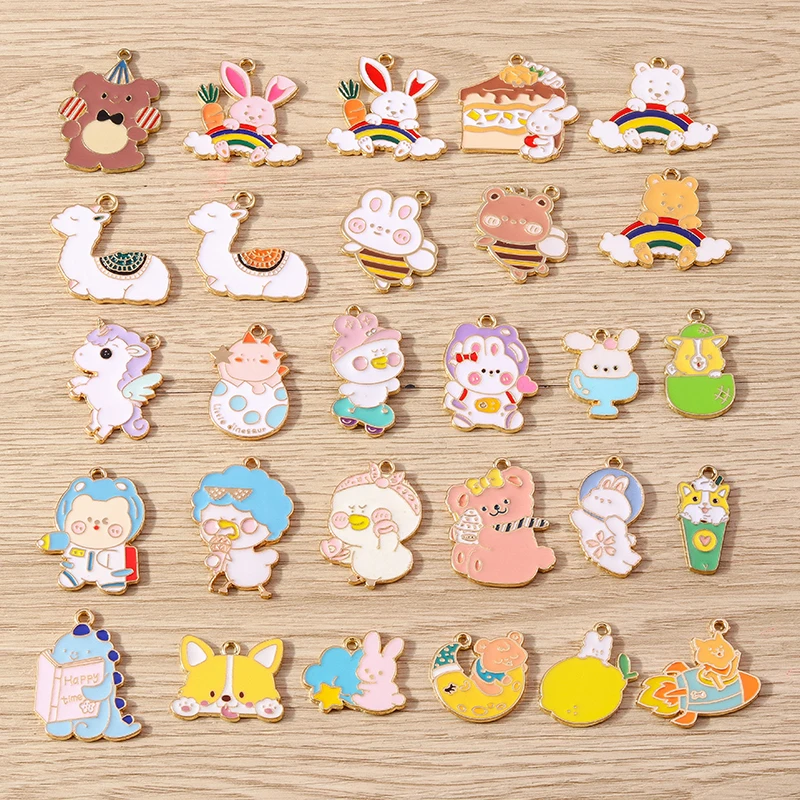 

10pcs Cartoon Animal Charms Enamel Bear Rabbit Dinosaur Charms Pendants for Jewelry Making Earrings Necklace DIY Crafts Supplies