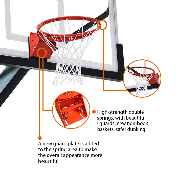 72 Inch Adjustable Height Basketball Hoop Stand Tempered Glass backboard steel stand basketball hoop with rim