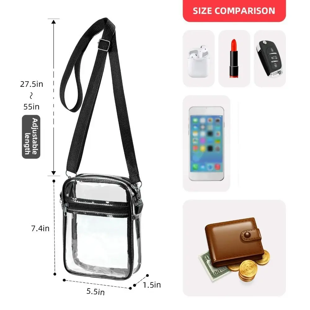 Women Clear Shoulder Bag Stadium Approved PVC Concert Transparent Purse Simple Crossbody Bag With Front Pocket Casual Handbag