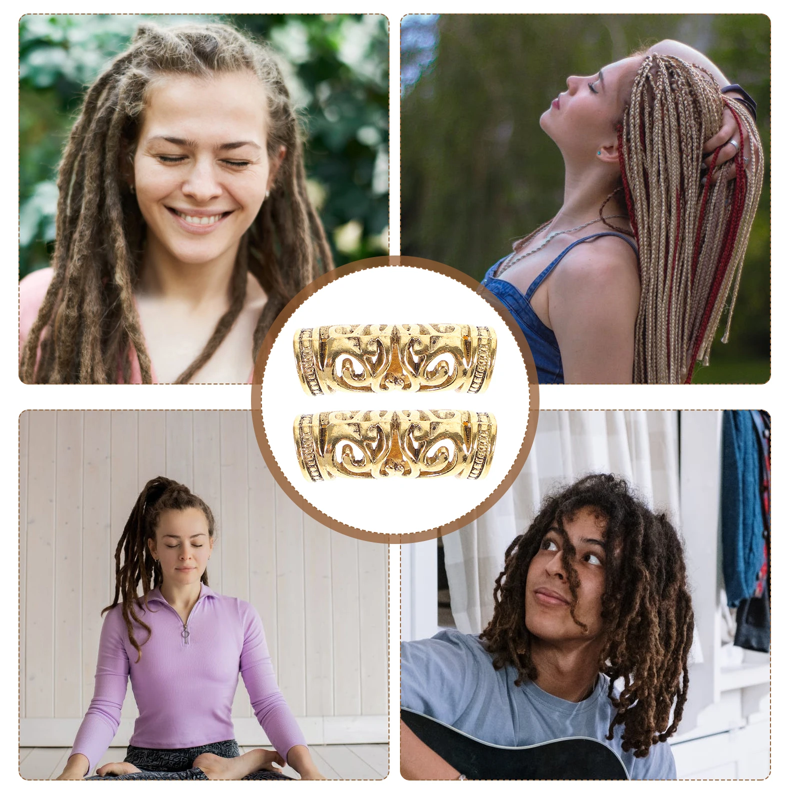 

6 Pcs Retro Headdress Accessories Hair Jewelry Rings Braid Cuffs Metal Dreadlock Chunky