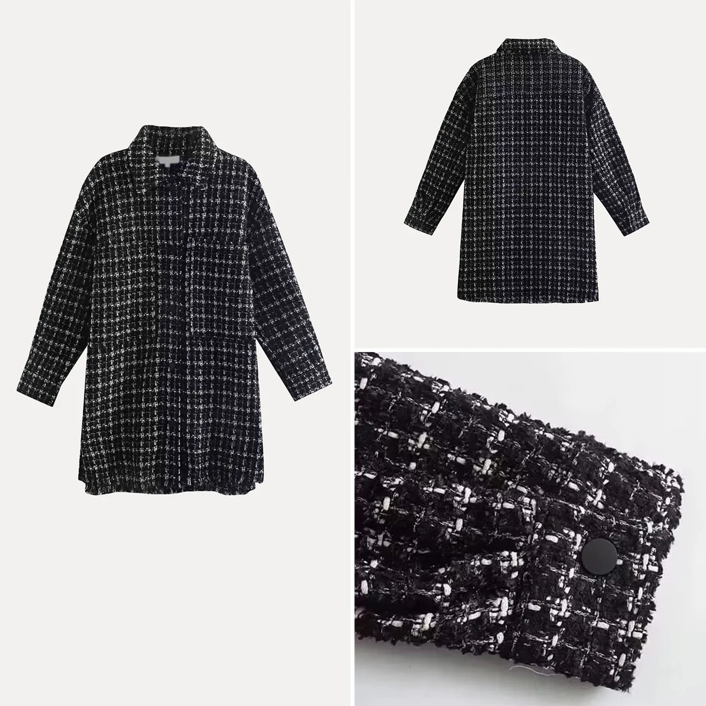 

2025 Autumn New Faionable Casual Plaid Coat Thiened Woolen Outfit Ele Collar Long Sve Women's Premium Quali Coat