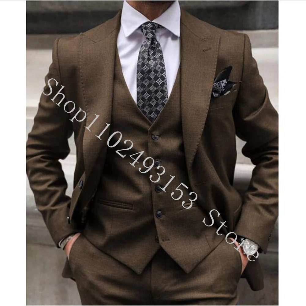 

2023 Tailor Made Men Suits Slim Fit Peak Lapel Double Breasted 3 Pieces Formal Male Suits Groomsmen Wedding Tuxedo Costume Homme