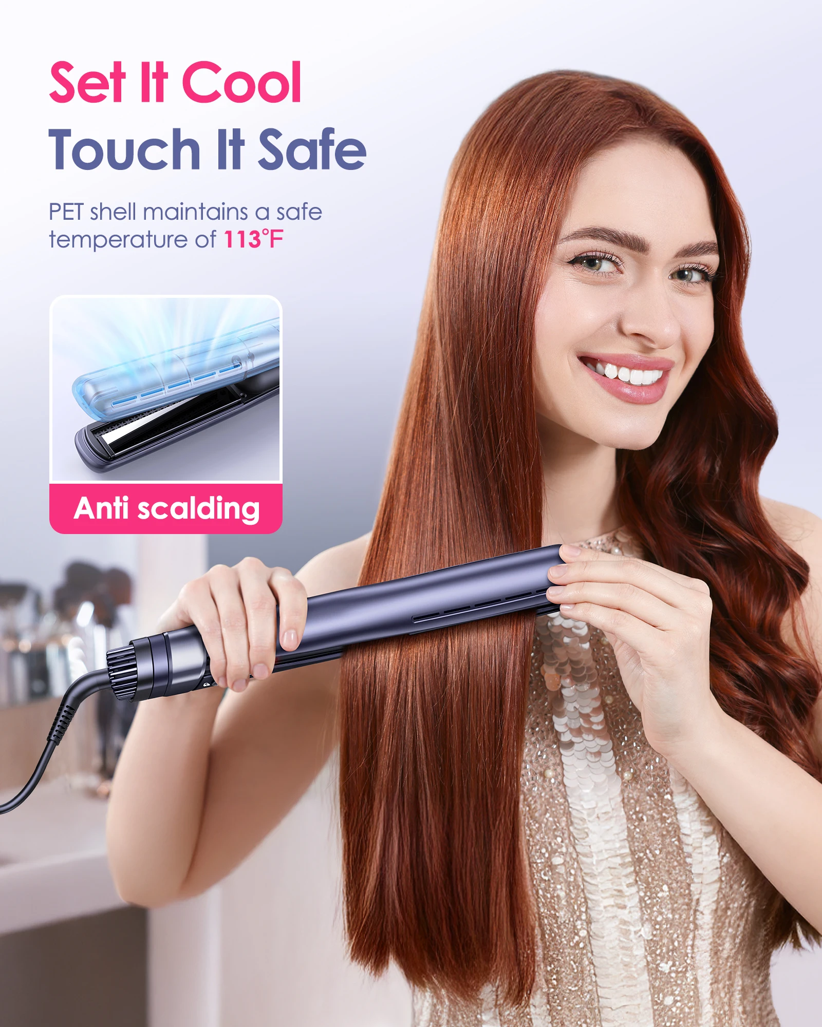 BOPCAL 3 in 1 Cold Air Hair Straightener Curler Flat Iron Straight Hair Stick Rapid Heating Negative Ion Straightener Hair Dryer