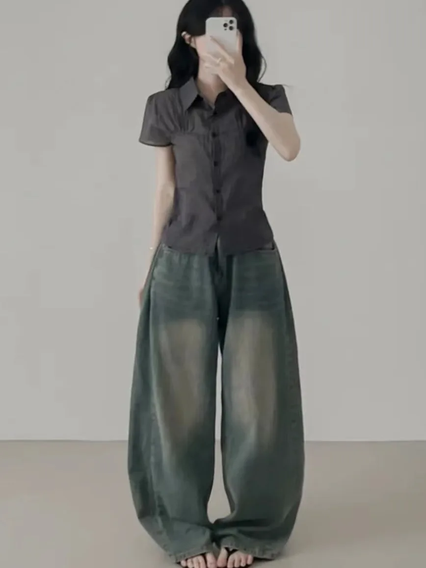 سترة نسائية كورية Sle عتيقة منقوشة بقصة ضيقة وزر واحد مفتوح سترة Faionable ort Sve irt صيف 2025 #2