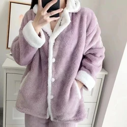 New Autumn Winter Flannel Warm Pajamas Set Women Thicken Sweet Homewear Pijama Two Piece Set Embroidered Letters Sleepwear Suits