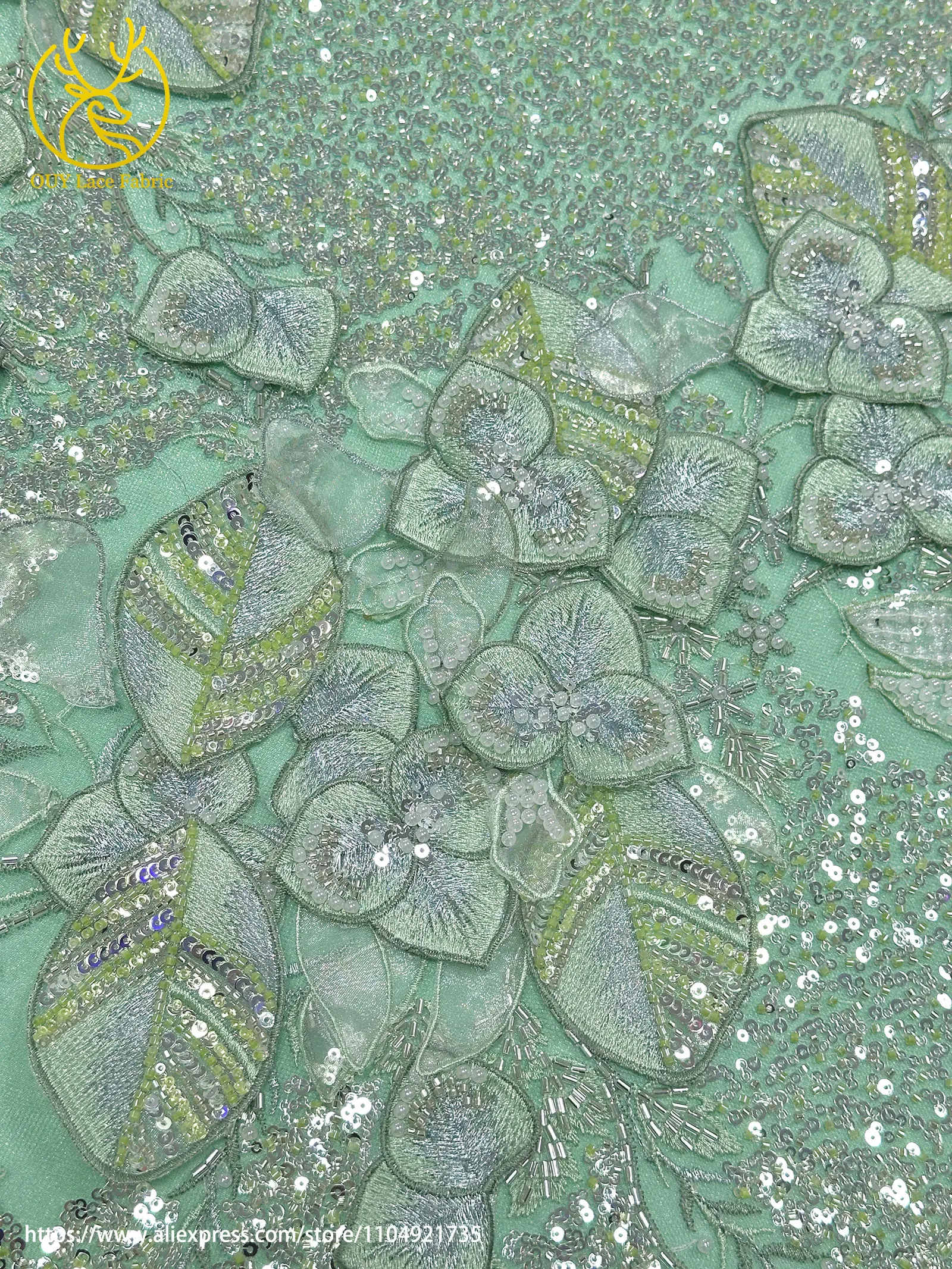 Französischer Luxus 3D-Blumen-Stickerei-Spitzenstoff 2026 Afrika Nigeria Pailletten-Perlen-Spitzenstoff für Braut-Hochzeitskleid Nähen – Detail 11