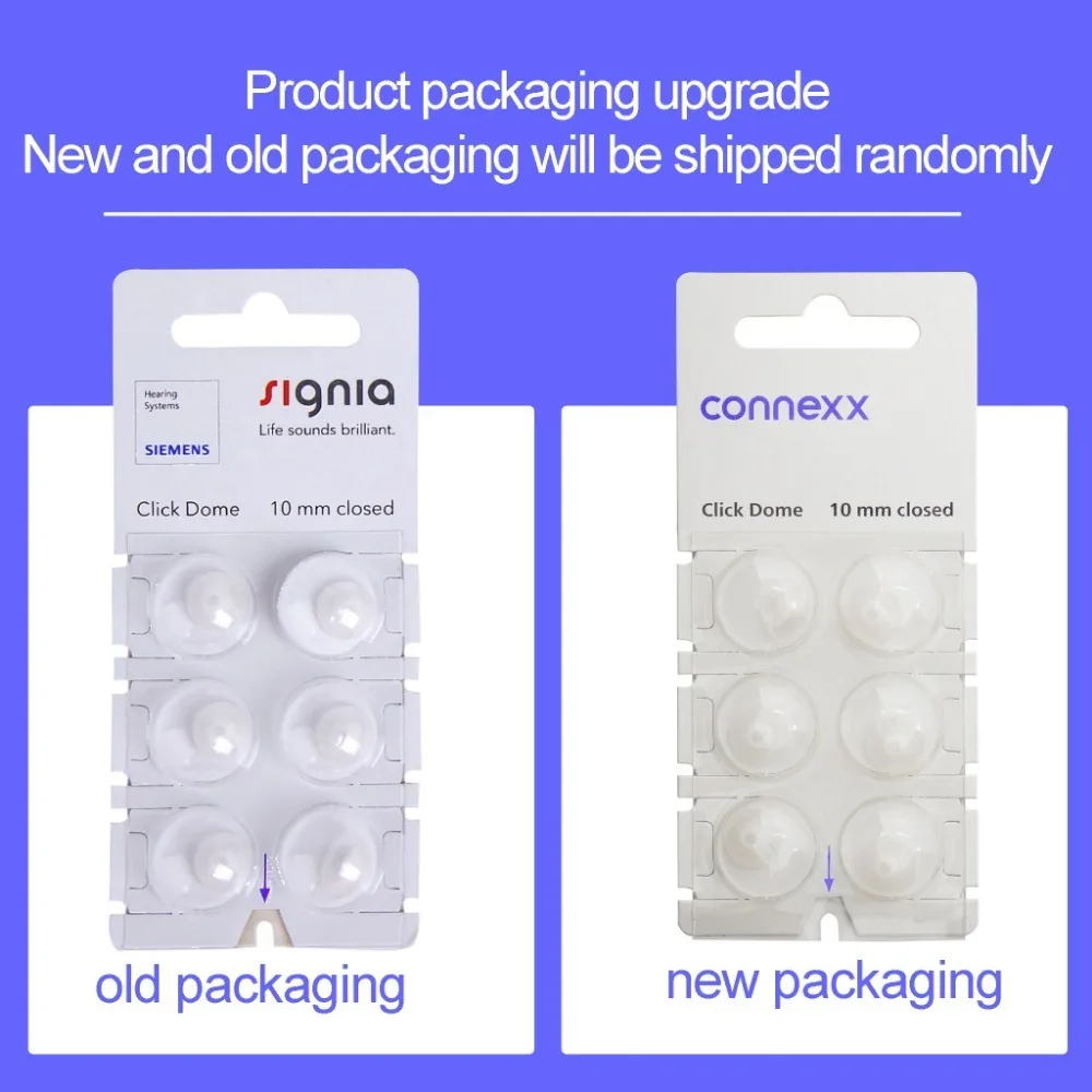 6Pieces Signia Click Connexx Sleeve Original Silicone Ear domes double closed for Signia Rexton CIC ITC and RIC Model Hering Aid