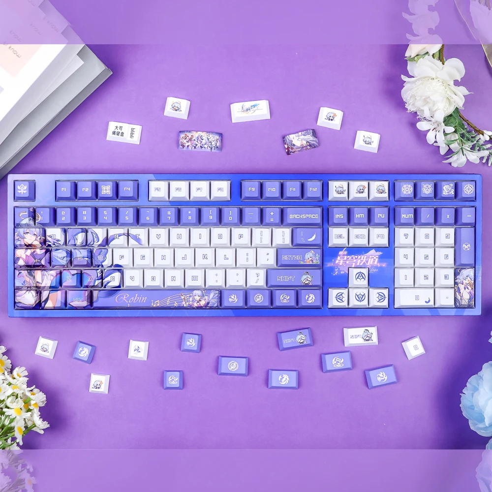 1 Set Honkai Star Rail Robin Keycaps PBT Dye Subbed Key Caps Cherry Profiel Anime Cartoon Gaming Keycap Voor MX Schakelaars Toetsenbord