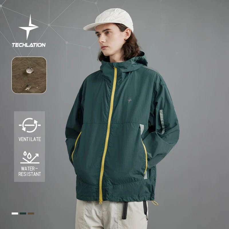 

INFLATION Spring Outdoor Hiking Jacket Unisex Sportswear Stand-Collar Double Hooded Zipper Jacket